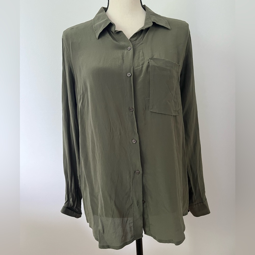 Green Silk Button Down Blouse